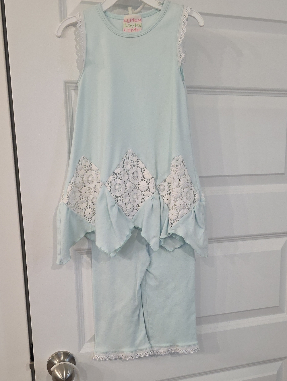 Lemon Loves Lime Pale Blue Lace-Trim Two-Piece Dress & Leggings Set